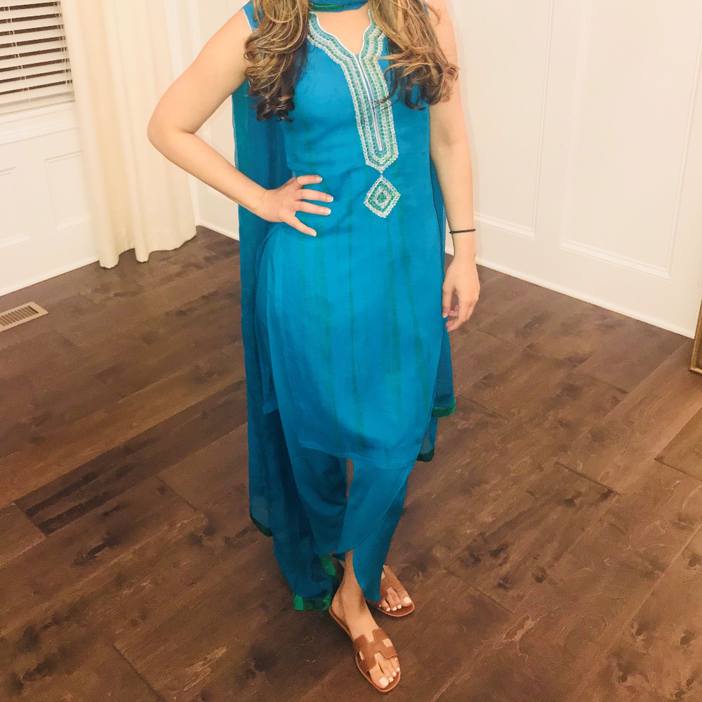 Blue Kameez & Tulip Shalwar with Dubatta